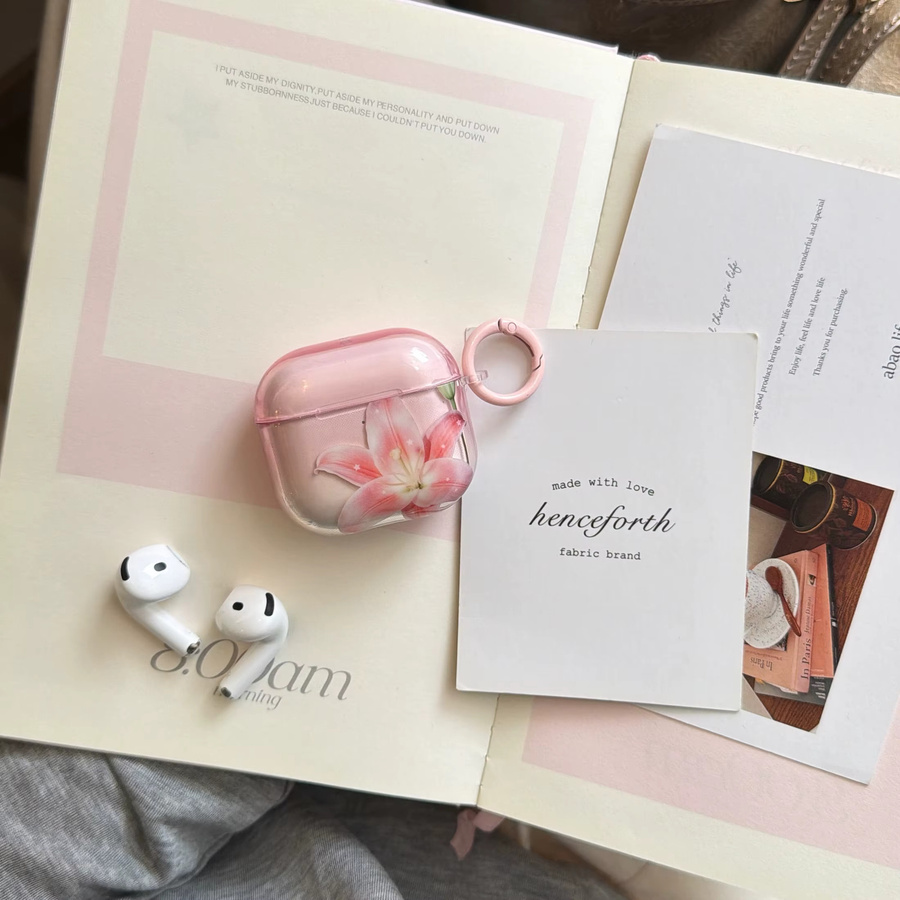 Transparente Schutzhülle mit Lilien- und Sternmuster in Rosa für Apple AirPods 1 2 3 4 Pro und Pro 2 - Bild 2
