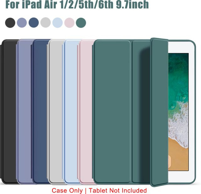 QIJUN Klapphülle für iPad Air 1 2 3 4 5 Generation 9,7 Zoll A1893, Dreifach gefalteter Magnetständer aus PU-Leder, Schwarz - Bild 1