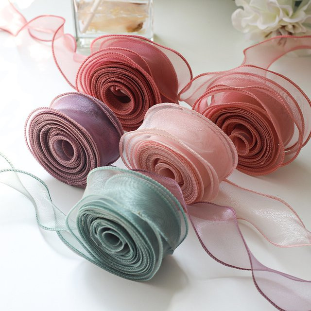 Seidenband Rolle aus Satin und Organza für Geschenkverpackungen und DIY-Dekorationen, Breite: 40 mm, 10 Yards Länge, Gold und Multicolour - Bild 1