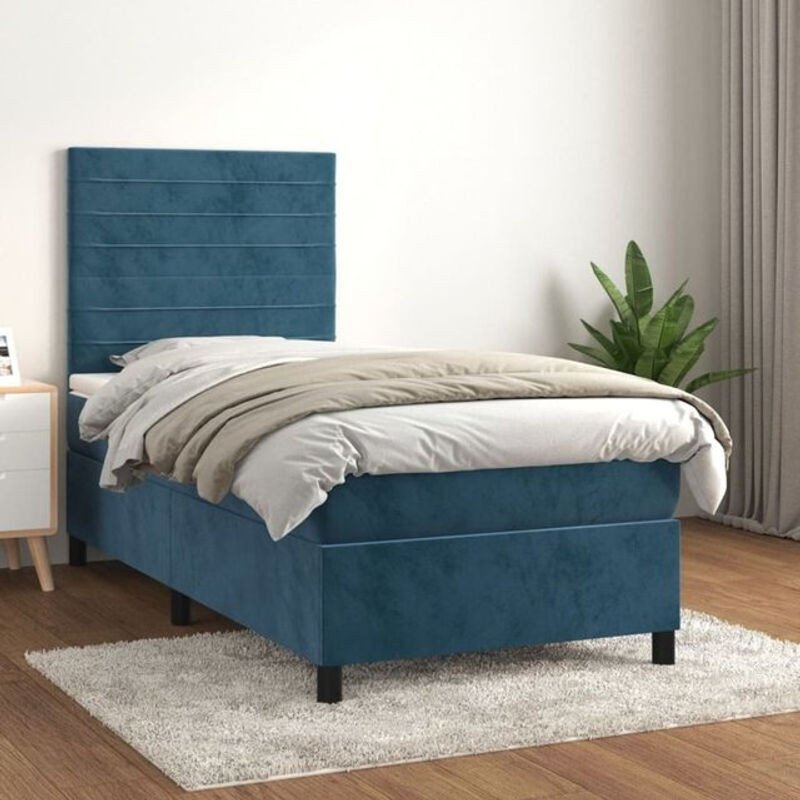 Vidaxl Boxspringbett mit Matratze aus Samt in Blau, B/T/H: 90 x 200 cm - Bild 1
