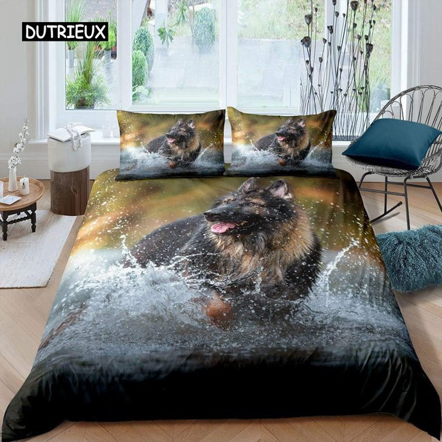 Bettwäscheset Deutscher Schäferhund mit 3D-Design für Kinder, Jinmeige Bettbezug und Kissenbezug aus Mikrofaser, Mehrfarbig, B/H: 135 x 200 cm - Bild 1