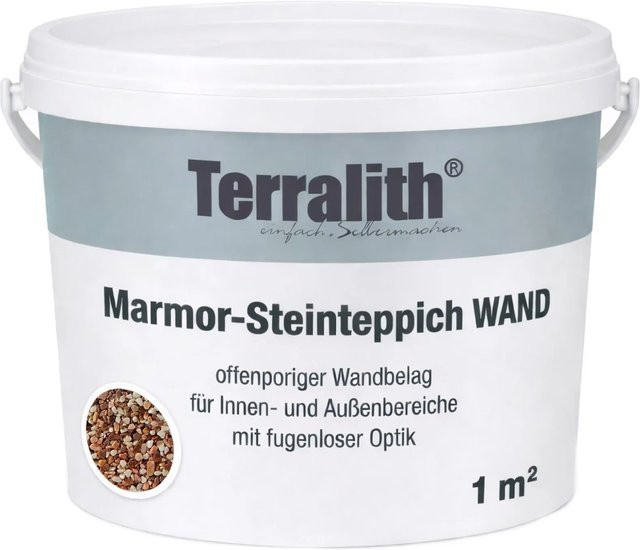 Terralith Steinteppich Wand Mix Firenze Fein in Marmor-Optik, Farbe: Weiß, Transparent, Grau, Multicolour, für 1 m² - Bild 1