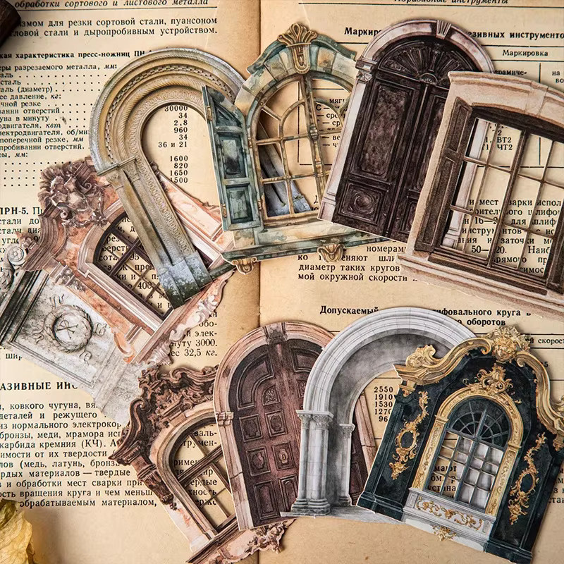 20 Retro-Hohlkartenaufkleber mit Fenstern und Türen im Vintage-Stil der Manor-Serie von leaffei, Mehrfarbig - Bild 1
