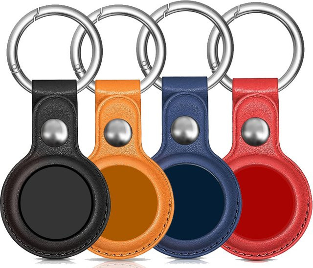 4er-Pack PU-Lederhüllen für Apple AirTags mit Schlüsselanhänger in Schwarz - Bild 1