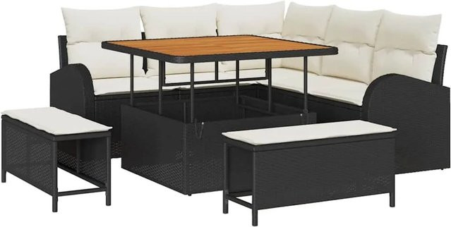 vidaXL Garten-Sofa-Set in L-Form aus Poly-Rattan mit 8 Teilen, Schwarz und Beige, inklusive Kissen und Couchtisch - Bild 1