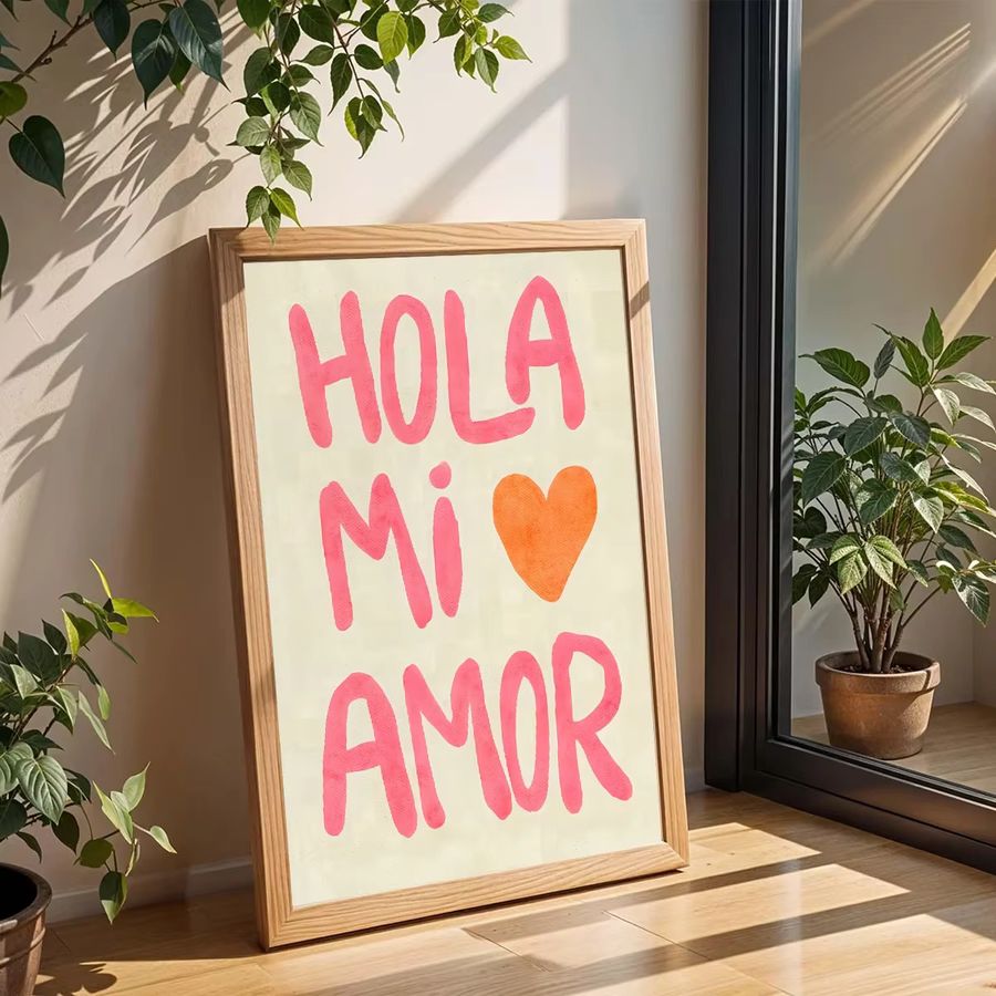 Minimalistischer Leinwanddruck Potdemiel Hola Mi Amor Schriftzug als modernes Poster für deine Wandkunst im Schlafzimmer - Bild 2