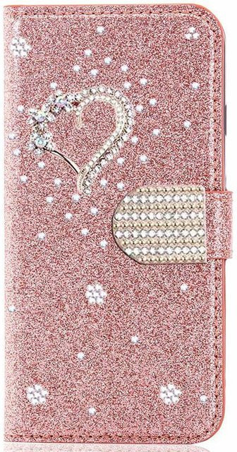 Glitzer Lederhülle Portemonnaie für Samsung Galaxy S26 Ultra S25 FE S24 S23 Plus S22 A13 A14 A15 A16 A26 A36 A56 A34 A35 A54 A55 A06 in Pink - Bild 1