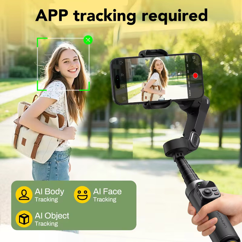 AOCHUAN Smart X3 3-Achsen-Hand-Gimbal-Stabilisator für Smartphones mit 360 Grad Rotation, abnehmbarer Fernbedienung und integrierter Verlängerungsstange, Schwarz - Bild 4