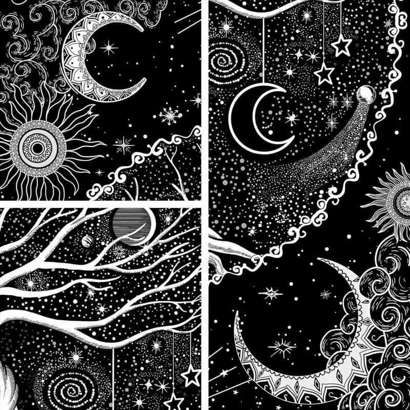 VIKAMA Baum des Lebens Wandteppich mit Sonne und Mond in Schwarz als Boho Wandbehang für dein Wohnzimmer oder Schlafzimmer - Bild 3
