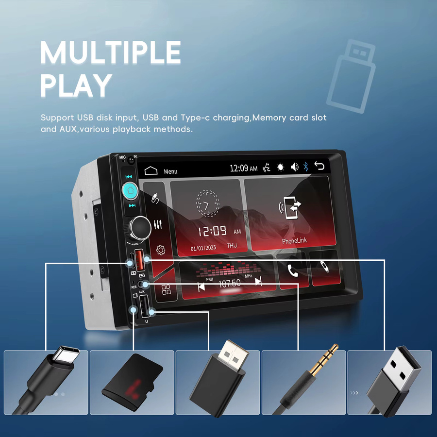 Podofo 2 DIN Autoradio mit 7 Zoll HD MP5 Touchscreen, Bluetooth, USB, FM Radio und Mirror Link in Schwarz - Bild 4