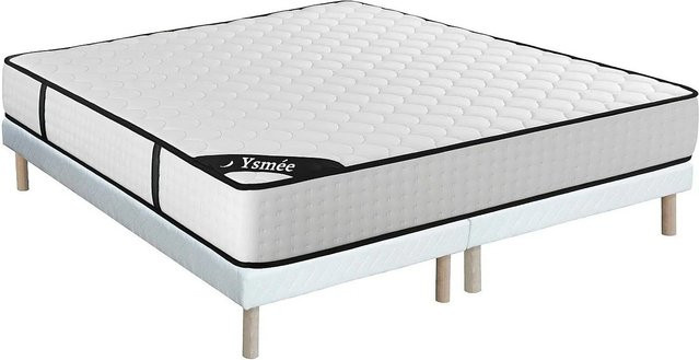 Vente-unique Matratzen-Set mit Bettgestell, Lattenrost und Stoffbezug Lurean in Weiß, 200 cm - Bild 1