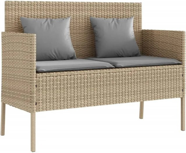 Furnicato Gartenbank aus Poly Rattan mit Kissen in Beige, B/H/T: 113 x 87 x 61 cm - Bild 1