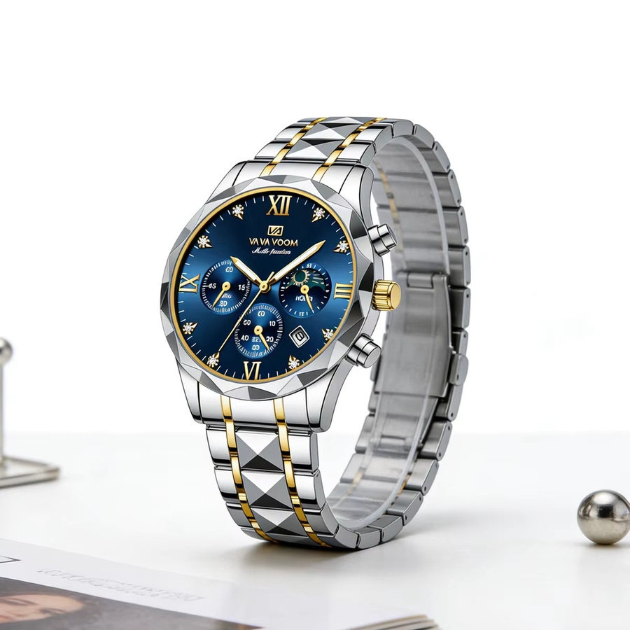 VA VA VOOM Armbanduhr Quarz, Edelstahl, Bicolor, blaues Kristall-Zifferblatt, 41 mm, Herren - Bild 2