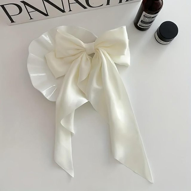 QQ STUDIO Haarspange Schleife, Lange Streamer, Federklammer, weiß, Damen - Bild 1