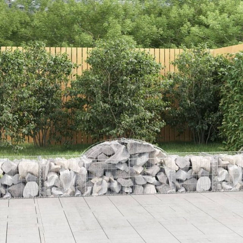 Vidaxl Gabionen mit Hochbogen aus verzinktem Eisen in Silber, 9 Stück, B/T/H: 200 x 50 x 40/60 cm - Bild 1