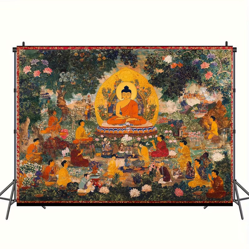 Vikama Wandteppich Vibrant Buddha mit floralem und orientalischem Design, Mehrfarbig - Bild 2