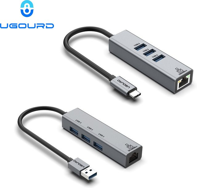 UGOURD USB-C-Hub-Dockingstation in Grau mit 1000Mbps Ethernet-RJ45-Adapter, USB 3.0-Hub und 100W Power Delivery Ladefunktion - Bild 1