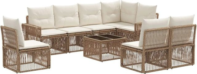 vidaXL Gartensofa-Set 9-teilig in U-Form aus Poly-Rattan und pulverbeschichtetem Stahl in Beige mit Polsterkissen - Bild 1
