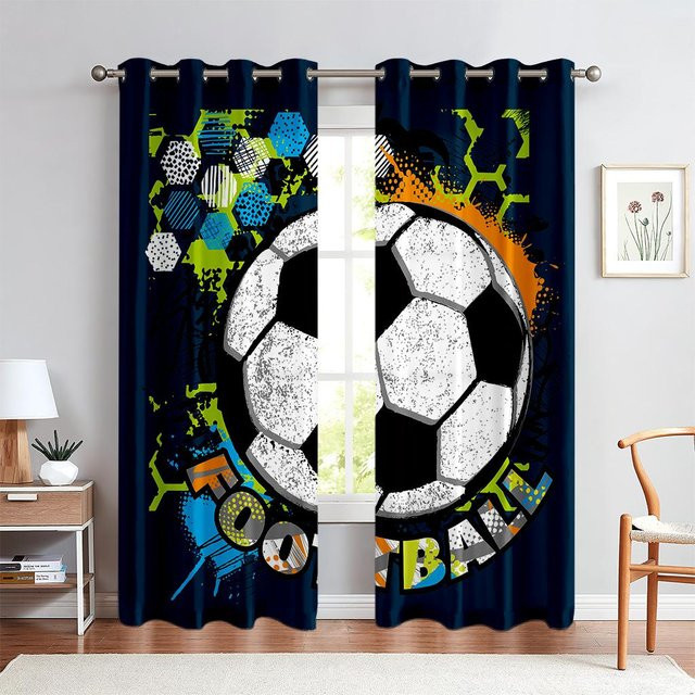 Yiran Furniture Fußball-Sport Vorhänge, bunt bedruckt, 2er-Set, halbtransparent, B: 50 cm, H: 140 cm - Bild 1