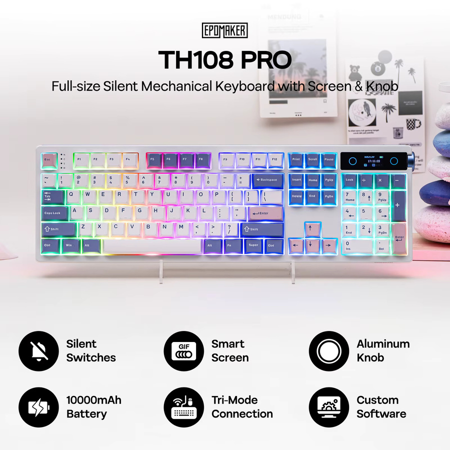 EPOMAKER TH108 PRO Mechanische Tastatur mit Display und RGB-Hintergrundbeleuchtung, 100 % Vollformat, Kabelgebunden, Bluetooth und 2,4 GHz kabellos - Bild 2