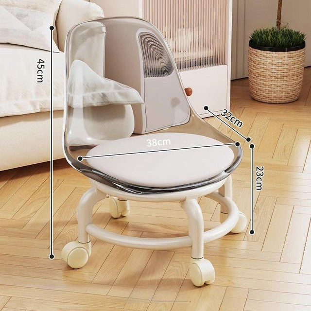 Moderner Acrylhocker von Your Warm Home in Weiß mit leisen Rollen und höhenverstellbarer Sitzfläche für Kinder und Erwachsene - Bild 1