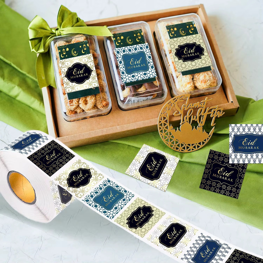 500 Stück Eid Mubarak Aufkleber als selbstklebende Etiketten für Ramadan, islamische Partydekoration und Geschenkverpackungen - Bild 4