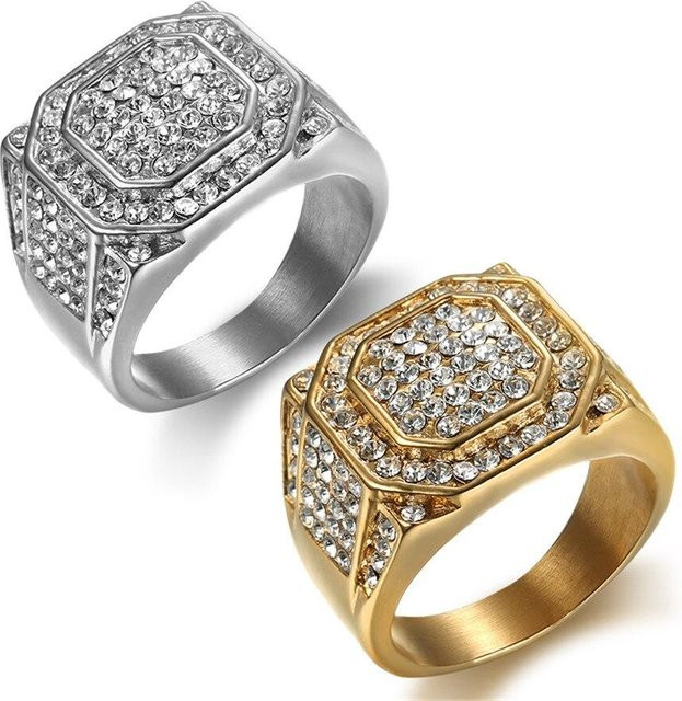YIRAN Jewelry Ring Edelstahl, Zirkonia, achteckig, grau, Unisex - Bild 1