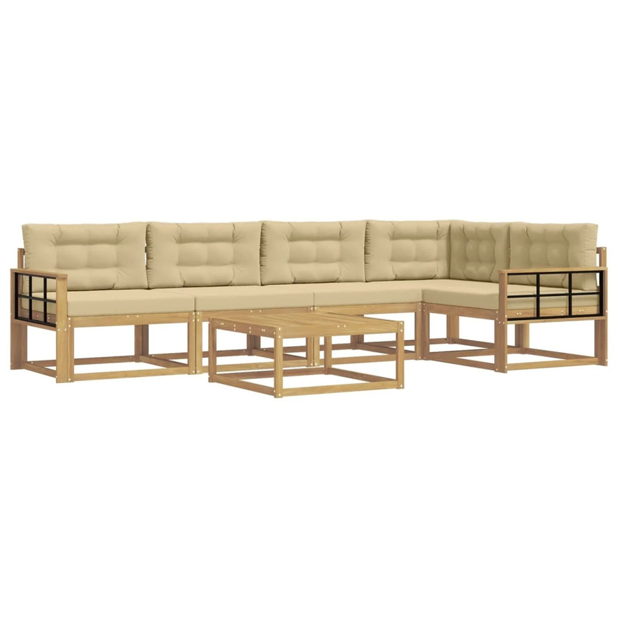 vidaXL Outdoor-Sofagarnitur aus Akazienholz in L-Form mit Polstern und Couchtisch, Weiß und Beige, B/T/H: 79 x 79 x 37 cm - Bild 2