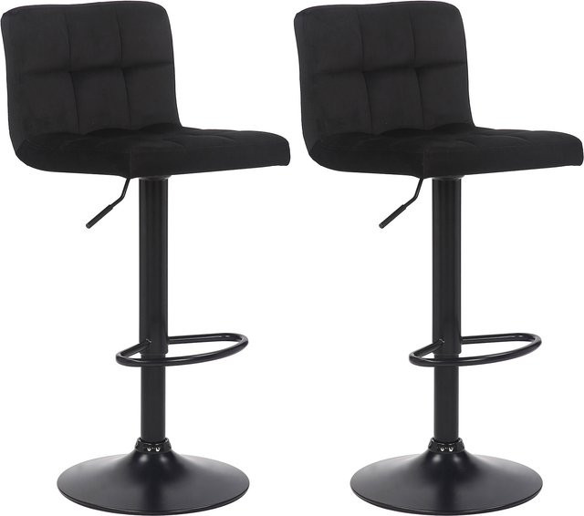 CLP 2er Set Barhocker Feni aus Samt in Schwarz, höhenverstellbar mit Lehne, Fußstütze und Metallgestell, belastbar bis 150 kg - Bild 1