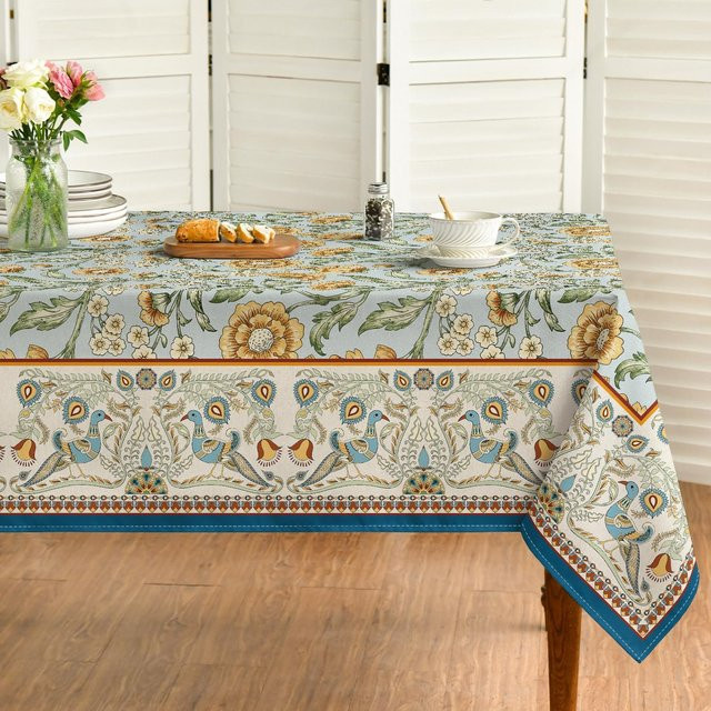 Wasserdichte und waschbare Tischdecke von JMG Household Supplies mit Blumen- und Vogelmuster im Vintage-Stil, B/B: 100 x 160 cm, Mehrfarbig - Bild 1