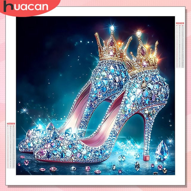 HUACAN Diamantmalerei Krone und High Heels Motiv als kreatives Mosaik-Set mit Harz-Quadratbohrern in Multicolour, B/H: 20 x 20 cm - Bild 1
