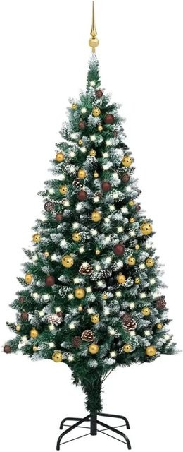 vidaXL Künstlicher Weihnachtsbaum mit LEDs, Kugeln und Zapfen in Grün, Weiß und Gold, Höhe: 240 cm - Bild 1