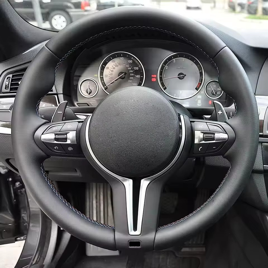 Leder Sport Lenkrad in Schwarz für BMW F10 F11 F15 F16 F20 F30 F31 F32 F36 E70 E71 E84 E87 E90 M3 M4 für manuelle und automatische Getriebe - Bild 5
