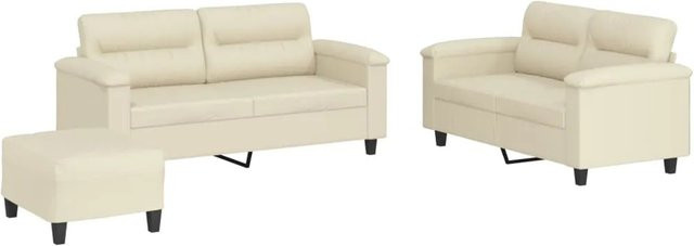 vidaXL 3-teilige Sofagarnitur mit Kissen in Beige aus Kunstleder und Schaumstoff für dein Wohnzimmer - Bild 1