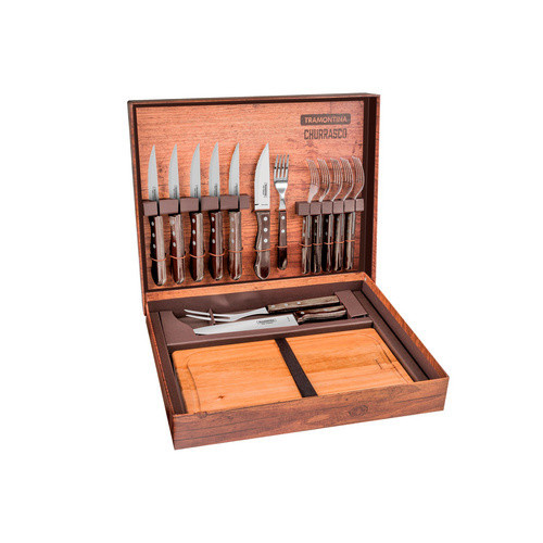 Tramontina Grillkoffer Churrasco aus rostfreiem Edelstahl und Holz in Silber und Braun - Bild 2