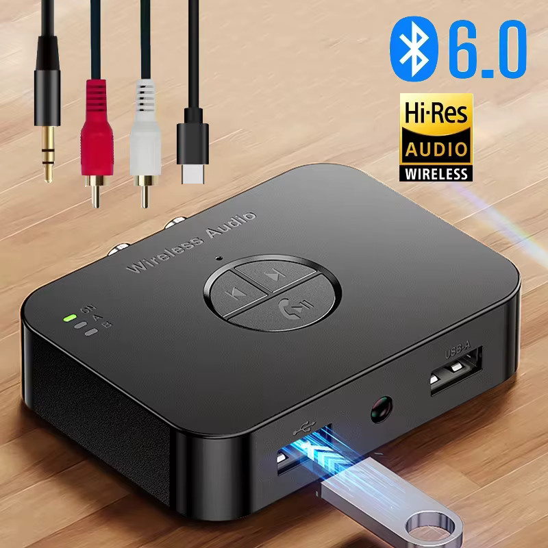 kebidumei Bluetooth 6.0 Audio Receiver in Schwarz mit 3,5mm AUX und RCA Stereo Anschluss für verlustfreies Musikstreaming sowie U-Disk Unterstützung für Auto und Lautsprecher - Bild 2