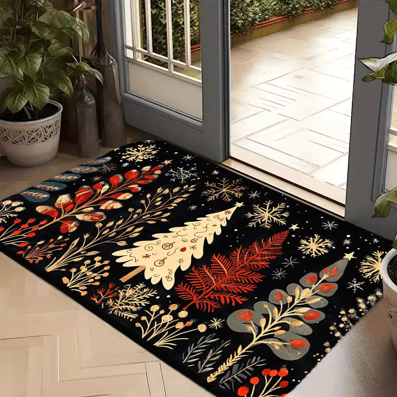 VIKAMA Weihnachtsteppich mit Weihnachtsbaum-Design, saugfähige Bodenmatte in Multicolor für Wohnzimmer, Küche oder Sofa - Bild 4