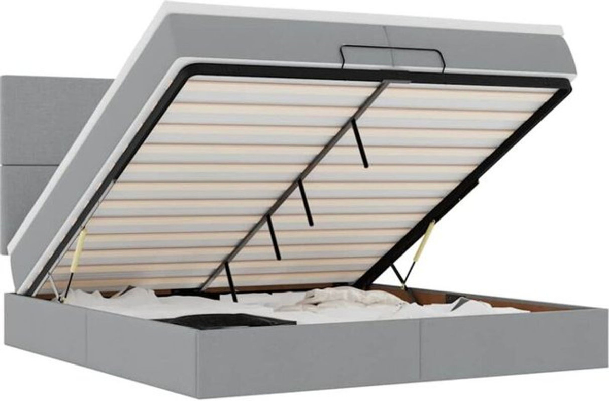 vidaxl Ottoman Polsterbett mit Matratze in Grau aus Stoff und Metall, Modernes Polsterbett B/T/H: 200 x 200 x 203 cm - Bild 1