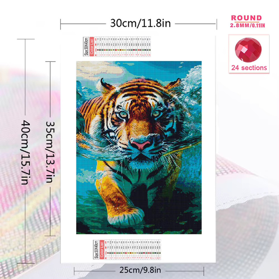 EverShine Diamant-Stickerei Tiger DIY-Heimdekoration mit quadratischen Steinen, Mehrfarbig, Breite: 30,0 cm, Höhe: 20,0 cm - Bild 2