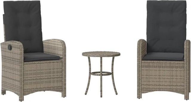 vidaXL 3-teiliges Bistro-Set aus Poly Rattan in Grau mit Kissen für Garten, Balkon oder Hinterhof - Bild 1