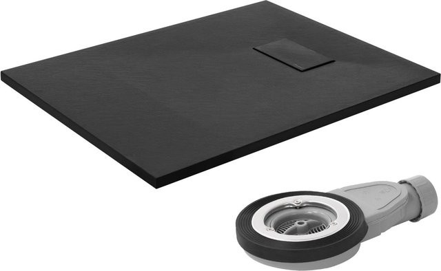 LuxeBath Duschwanne aus Mineralguss in Schwarz mit Ablaufgarnitur, rechteckig, B: 90 cm, T: 70 cm, H: 3 cm - Bild 1