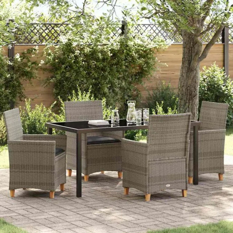 vidaXL Garten Essgruppe aus Poly-Rattan und Metall mit Glastisch in Grau, 5-teilig - Bild 1