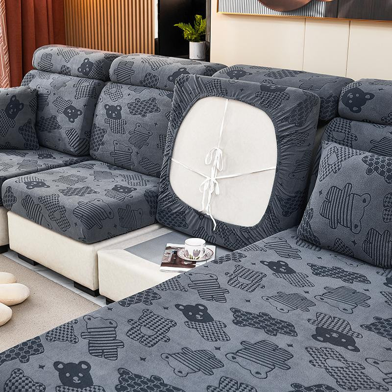 BRHUIXUE Jacquard Sofa Sitzkissen Abdeckung aus Polyester, licht grau, waschbar und rutschfest - Bild 3