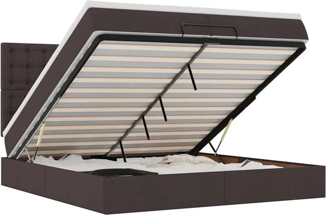 vidaXL Ottoman-Bett mit Matratzen, LED-Unterbettbeleuchtung und USB-Ladeanschluss, Dunkelbraun, B/T: 200 x 200 cm - Bild 1