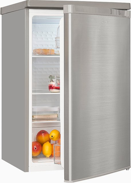 Exquisit KS16-V-040D Vollraumkühlschrank in Silver, Inoxlook, mit LED-Innenbeleuchtung und Flaschenregal, B/T/H: 55 x 58 x 126 cm - Bild 1