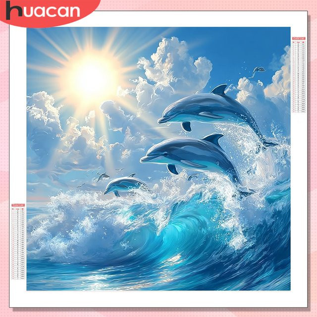 HUACAN Diamant-Mosaik Delfin Kreuzstich-Set mit quadratischen Diamanten in Blau, B/H: 20 x 20 cm - Bild 1