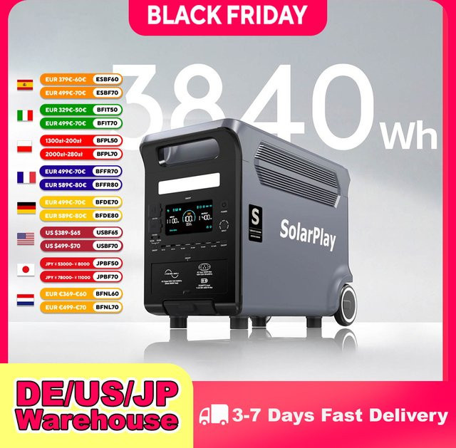 SOLARPLAY Q3600 Tragbares Kraftwerk mit 3600 W und 3840 Wh Energiespeicher, Lifepo4 Batterie und USV-Funktion für Heim, Camping und Outdoor - Bild 1