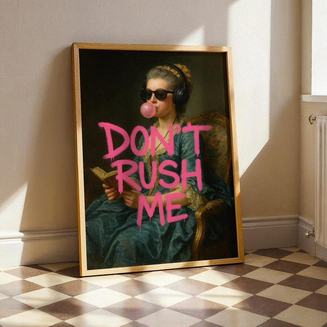 Moderner Graffiti-Kunstdruck Don't Rush Me in Multicolour als Tischdeko mit Typografie-Design - Bild 1