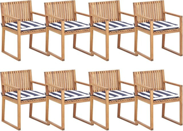Beliani Gartenstuhl aus Akazienholz in Heller Holzfarbe mit blau-weiß gestreiften Polstern, B/T/H: 59 x 54 x 80 cm - Bild 1