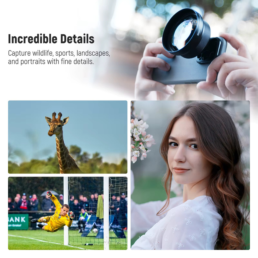 NEEWER HD 85mm Teleobjektiv mit 2,5x Vergrößerung für 17mm Backplate, Schwarz, kompatibel mit iPhone und Samsung Smartphone Käfigen - Bild 5